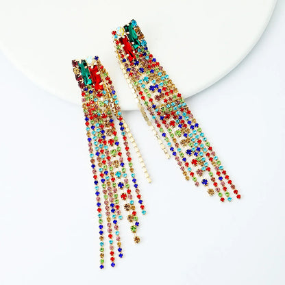 1 Pair Glam Tassel Metal Plating Rhinestones Women's Drop Earrings