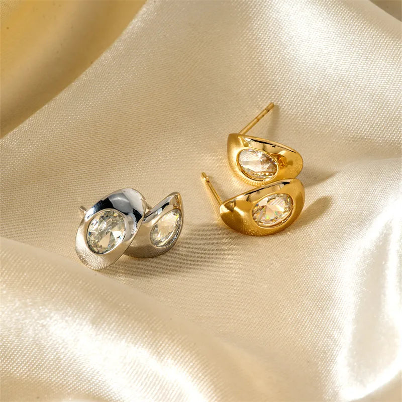 1 Pair Glam Vacation Sports Geometric Inlay Copper Zircon K Gold Plated Rhodium Plated Ear Studs