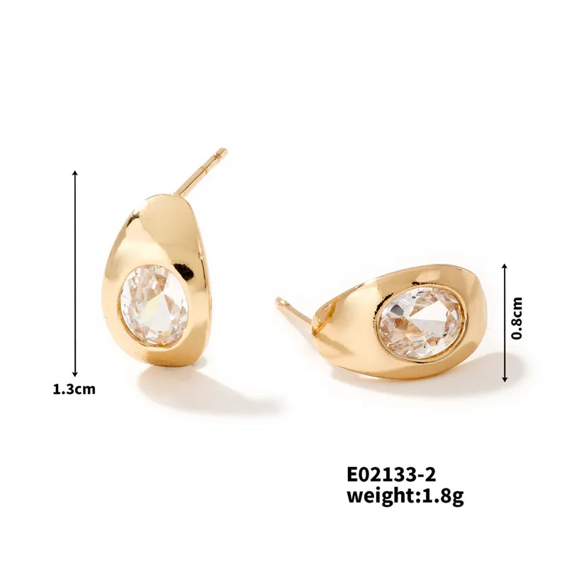 1 Pair Glam Vacation Sports Geometric Inlay Copper Zircon K Gold Plated Rhodium Plated Ear Studs