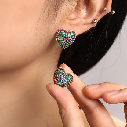 1 Pair Glam Xuping Heart Shape Flower Plating Inlay Alloy Copper Alloy Artificial Gemstones 18k Gold Plated Ear Studs