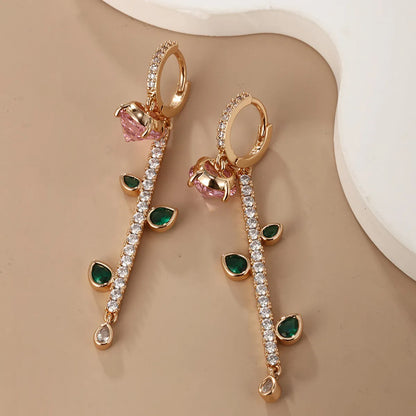 1 Pair Glam Xuping Shiny Geometric Leaves Water Droplets Plating Inlay Alloy Copper Alloy Artificial Gemstones 18k Gold Plated Drop Earrings