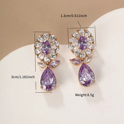 1 Pair Glam Xuping Shiny Geometric Leaves Water Droplets Plating Inlay Alloy Copper Alloy Artificial Gemstones 18k Gold Plated Drop Earrings