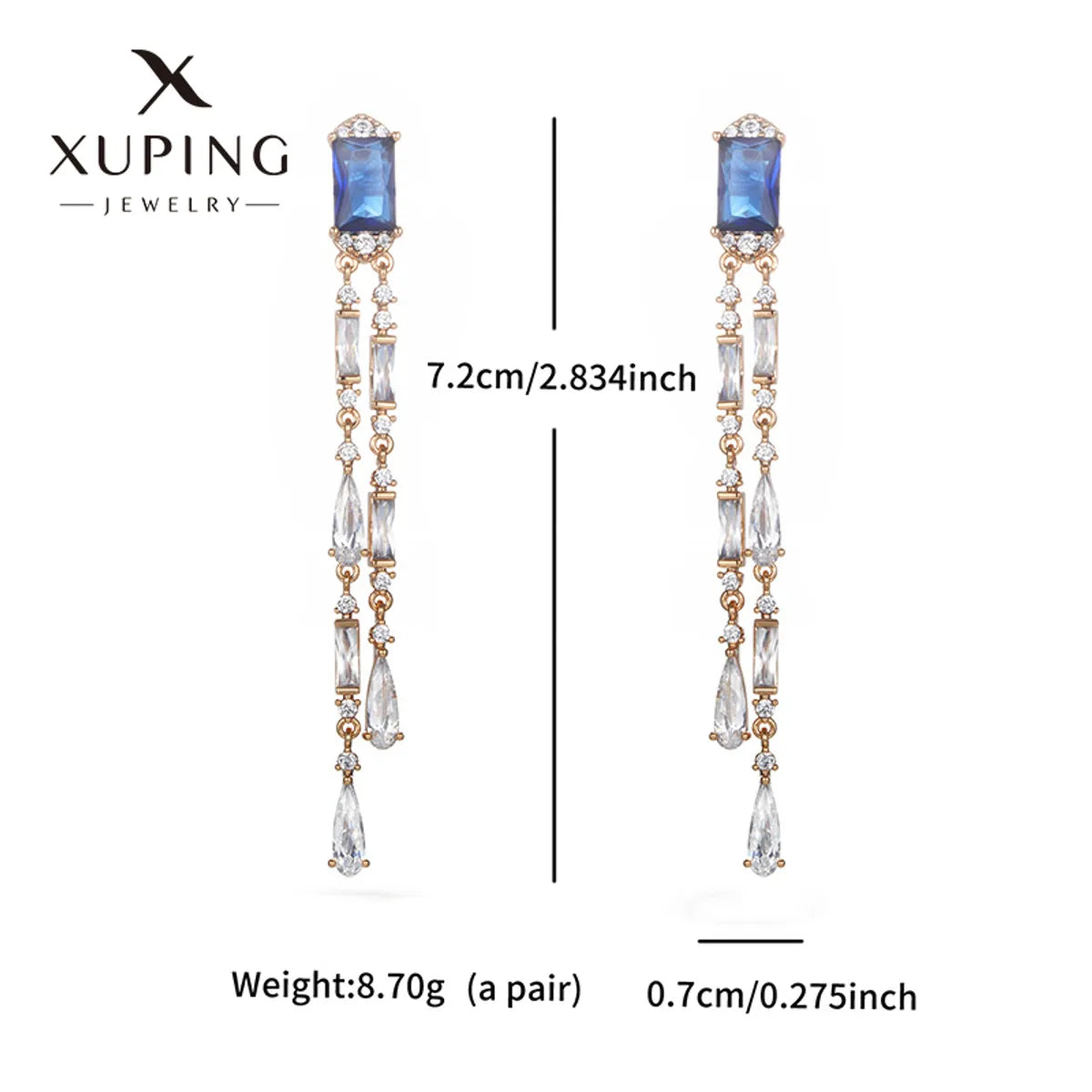 1 Pair Glam XUPING Shiny Square Oval Tassel Inlay Copper Artificial Gemstones 18K Gold Plated Drop Earrings