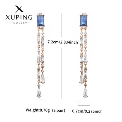 1 Pair Glam XUPING Shiny Square Oval Tassel Inlay Copper Artificial Gemstones 18K Gold Plated Drop Earrings