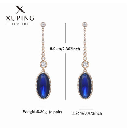 1 Pair Glam XUPING Shiny Square Oval Tassel Inlay Copper Artificial Gemstones 18K Gold Plated Drop Earrings