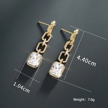 1 Pair Glam Xuping Shiny Square Plating Inlay Alloy Copper Alloy Artificial Gemstones 14k Gold Plated Drop Earrings