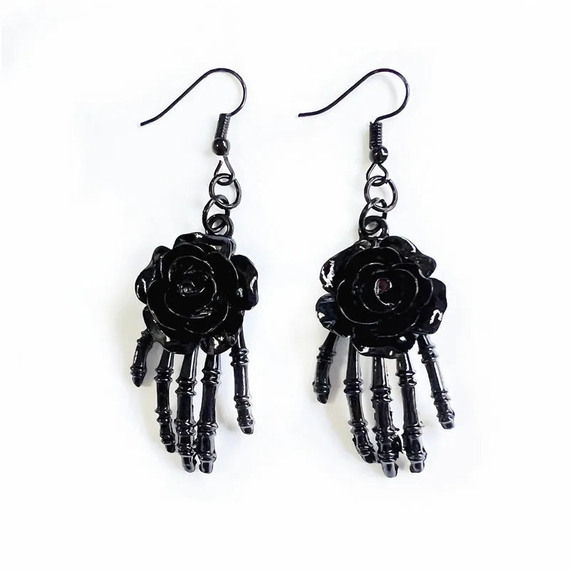 1 Pair Gothic Cool Style Hand Moon Bat Plating Alloy Drop Earrings