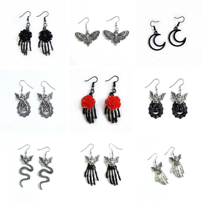 1 Pair Gothic Cool Style Hand Moon Bat Plating Alloy Drop Earrings