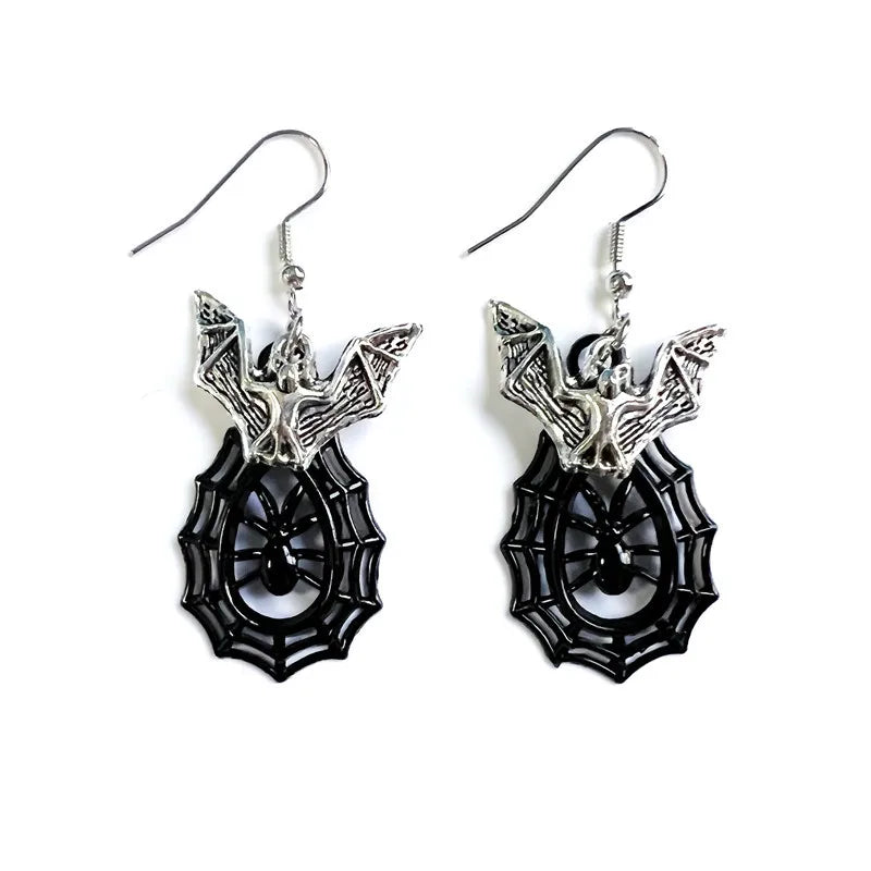 1 Pair Gothic Cool Style Hand Moon Bat Plating Alloy Drop Earrings