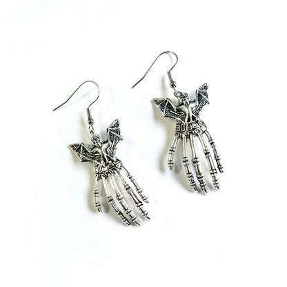 1 Pair Gothic Cool Style Hand Moon Bat Plating Alloy Drop Earrings