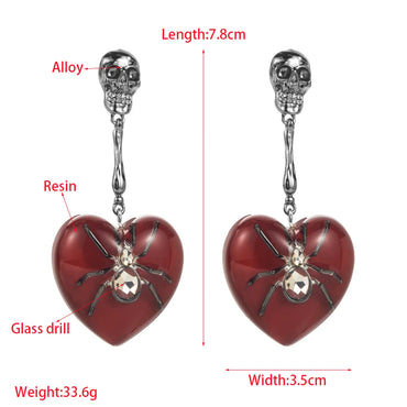 1 Pair Gothic Funny Heart Shape Spider Skull Inlay Alloy Rhinestones Black Plated Gun Drop Earrings