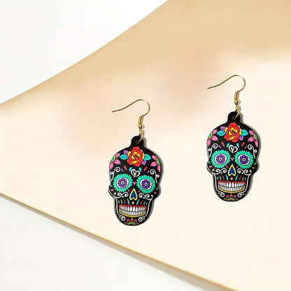 1 Pair Gothic Funny Skull Arylic Drop Earrings