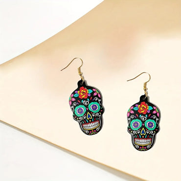 1 Pair Gothic Funny Skull Arylic Drop Earrings