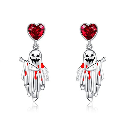 1 Pair Gothic Heart Shape Blood Stains Ghost Alloy Rhinestones Drop Earrings