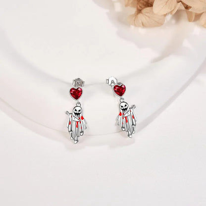 1 Pair Gothic Heart Shape Blood Stains Ghost Alloy Rhinestones Drop Earrings