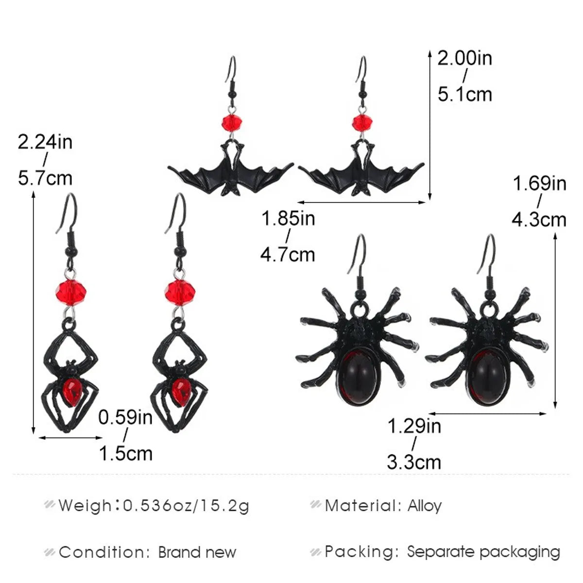 1 Pair Gothic Hip-Hop Spider Bat Skull Plating Alloy Earrings