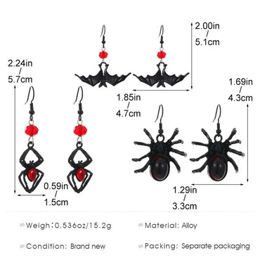 1 Pair Gothic Hip-Hop Spider Bat Skull Plating Alloy Earrings