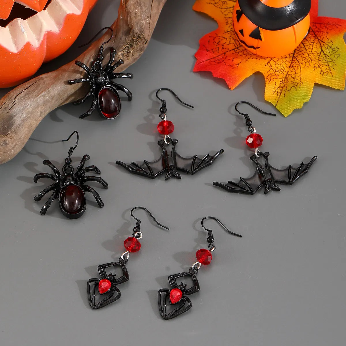 1 Pair Gothic Hip-Hop Spider Bat Skull Plating Alloy Earrings