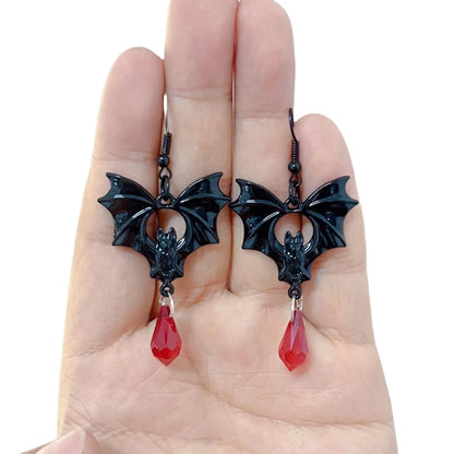 1 Pair Gothic Punk Cool Style Bat Crystal Zinc Alloy Drop Earrings