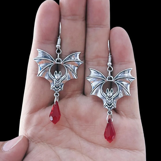 1 Pair Gothic Punk Cool Style Bat Crystal Zinc Alloy Drop Earrings