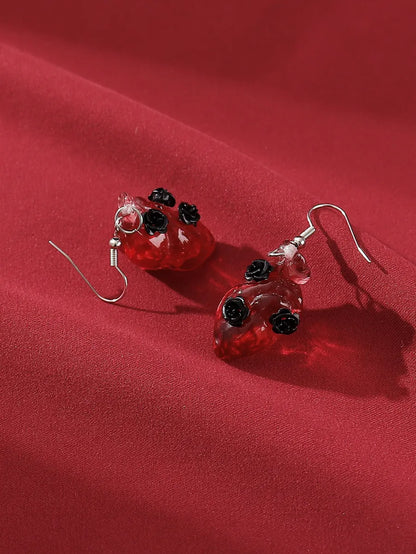 1 Pair Gothic Punk Cool Style Rose Synthetic Resin Alloy Drop Earrings