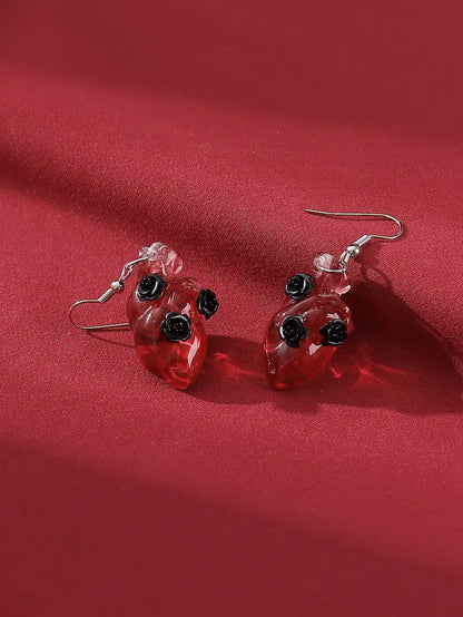 1 Pair Gothic Punk Cool Style Rose Synthetic Resin Alloy Drop Earrings