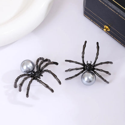 1 Pair Gothic Punk Cool Style Spider Inlay Zinc Alloy Rhinestones Pearl Ear Studs