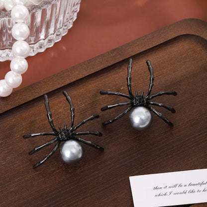 1 Pair Gothic Punk Cool Style Spider Inlay Zinc Alloy Rhinestones Pearl Ear Studs