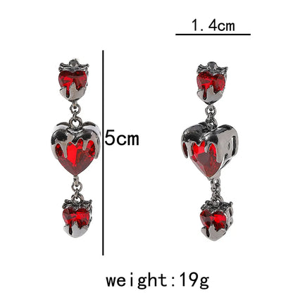 1 Pair Gothic Streetwear Cool Style Heart Shape Inlay Alloy Zircon Drop Earrings