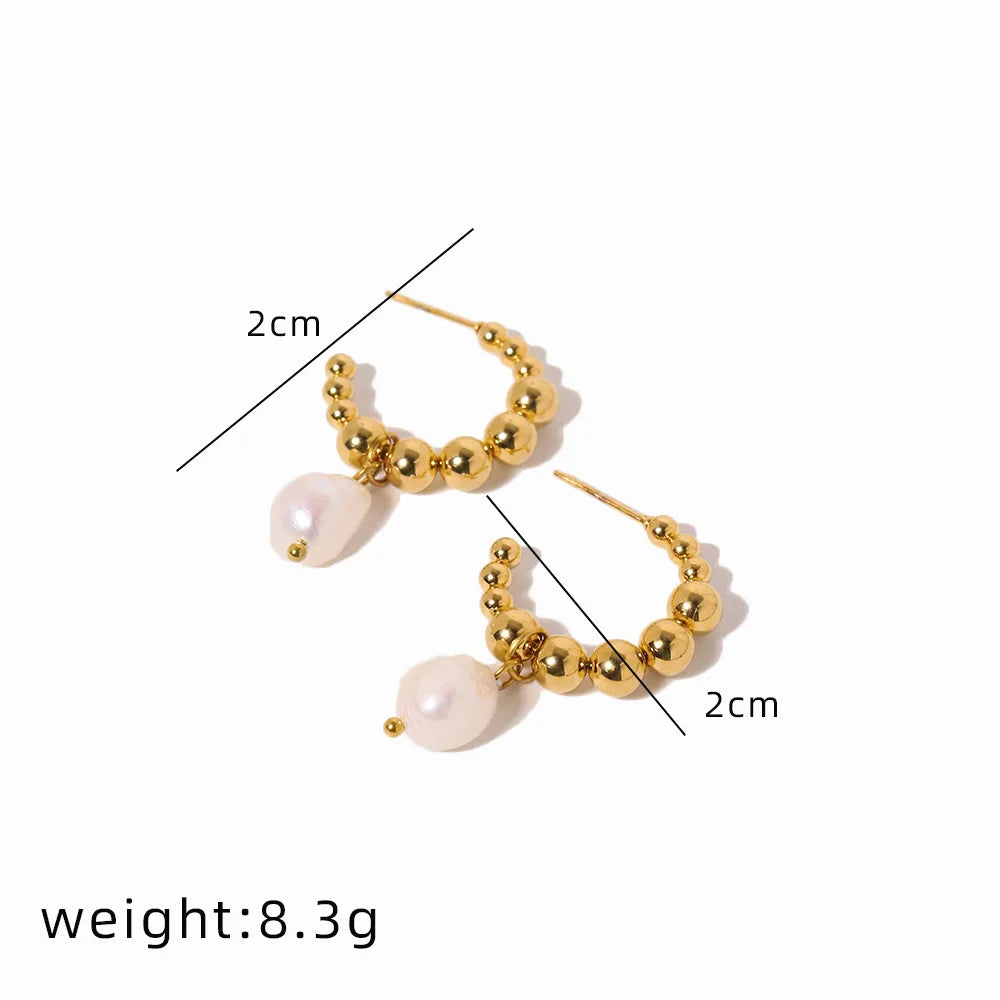 1 Pair Handmade Solid Color Inlay 304 Stainless Steel Pearl 18K Gold Plated Drop Earrings