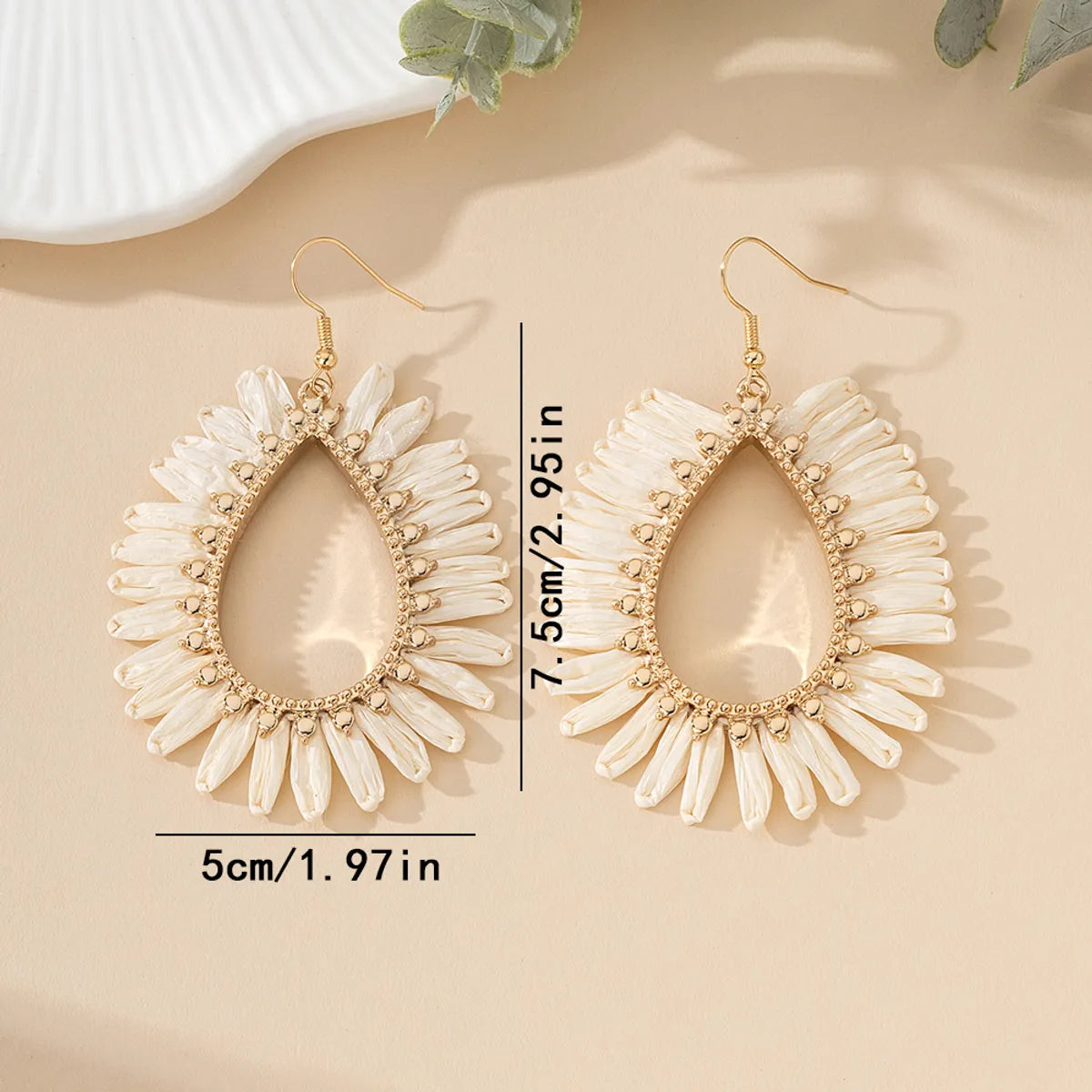 1 Pair Hawaiian Bohemian African Style Water Droplets Alloy Raffia Drop Earrings