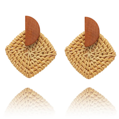 1 Pair Hawaiian Bohemian Geometric Rattan Drop Earrings