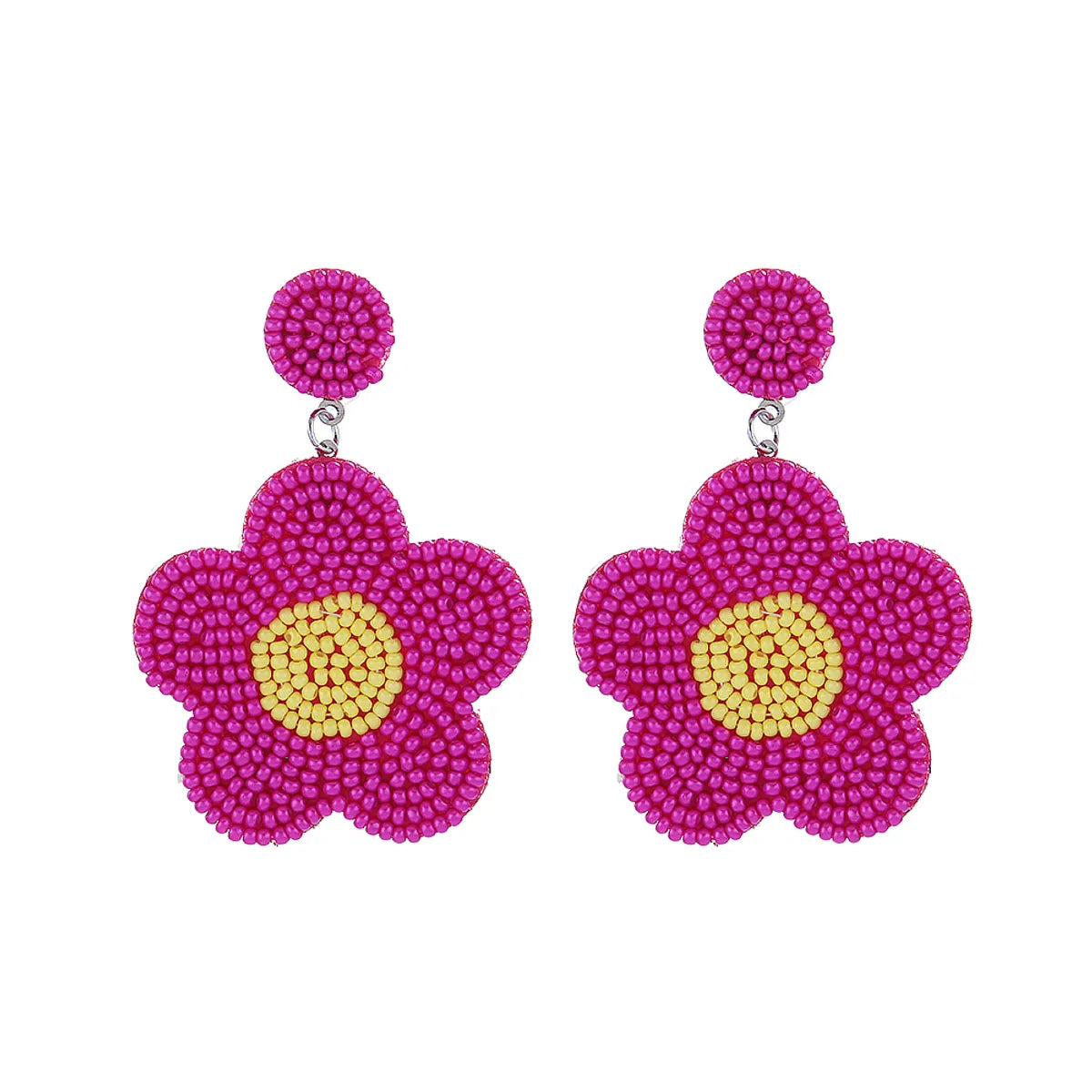 1 Pair Hawaiian Bohemian Tropical Flower Beaded Beaded Nonwoven Glass Drop Earrings