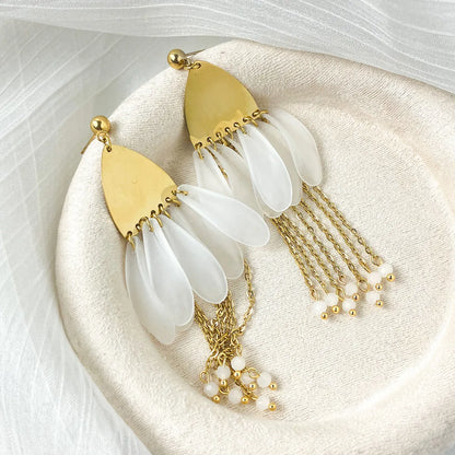 1 Pair Hawaiian Exaggerated Irregular Chain Tassel Plating Stainless Steel Crystal Drop Earrings