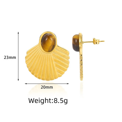 1 Pair Hawaiian Marine Style Classic Style Shell Inlay 304 Stainless Steel Natural Stone Ear Studs