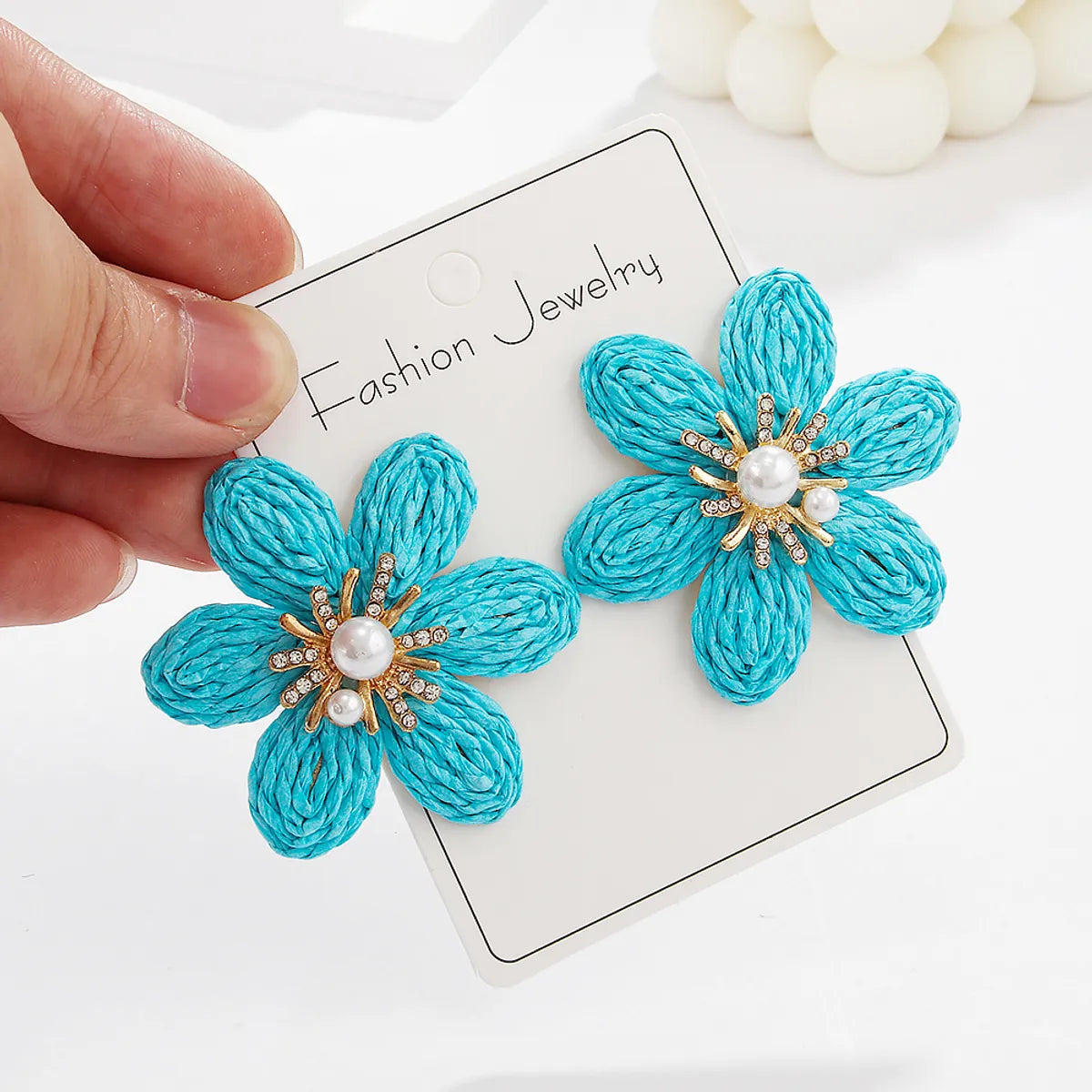 1 Pair Hawaiian Modern Style Sweet Flower Inlay Imitation Pearl Alloy Raffia Imitation Pearl Drop Earrings