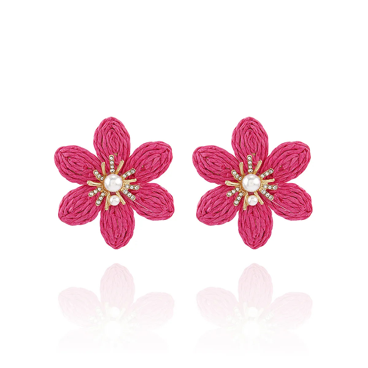 1 Pair Hawaiian Modern Style Sweet Flower Inlay Imitation Pearl Alloy Raffia Imitation Pearl Drop Earrings