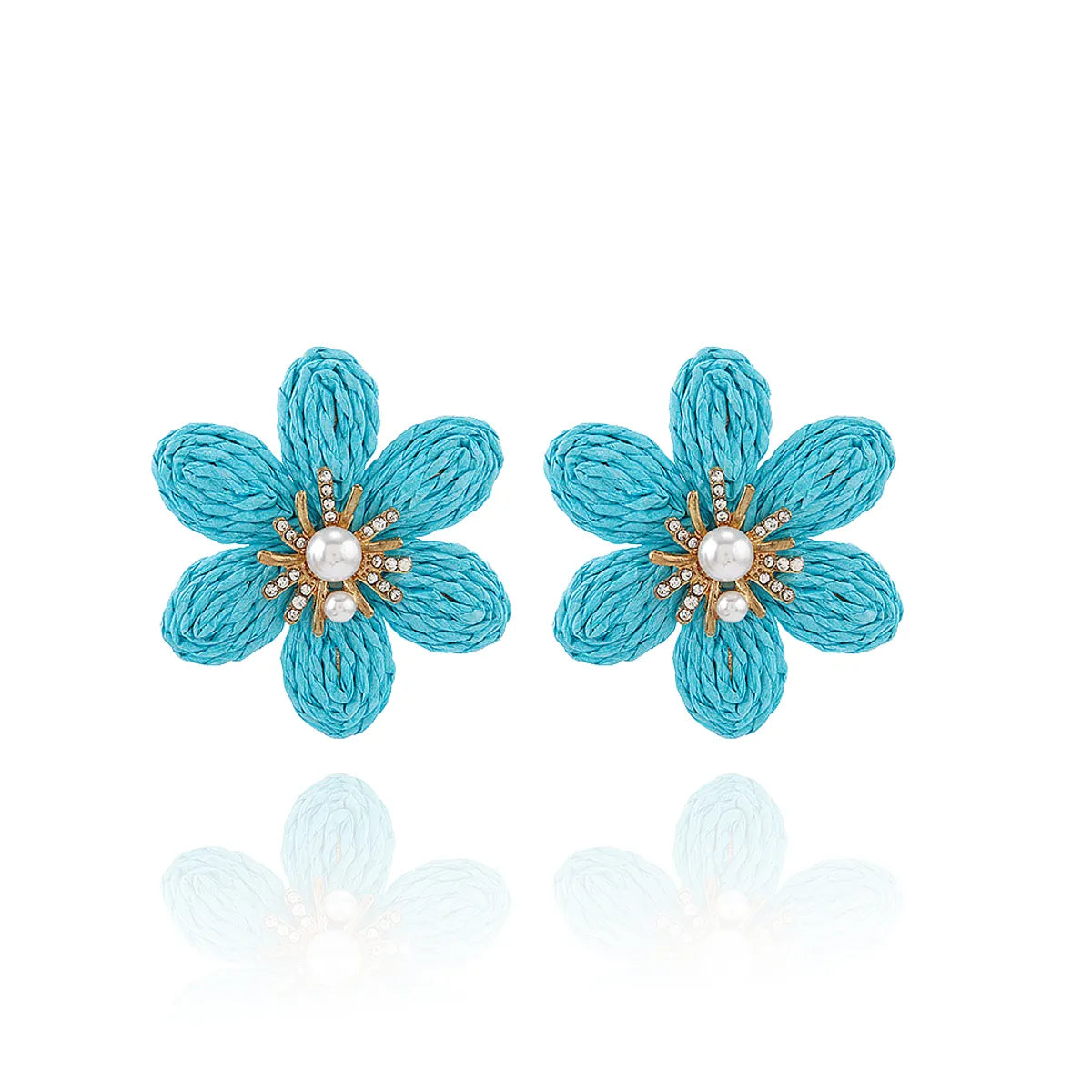 1 Pair Hawaiian Modern Style Sweet Flower Inlay Imitation Pearl Alloy Raffia Imitation Pearl Drop Earrings