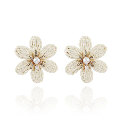 1 Pair Hawaiian Modern Style Sweet Flower Inlay Imitation Pearl Alloy Raffia Imitation Pearl Drop Earrings