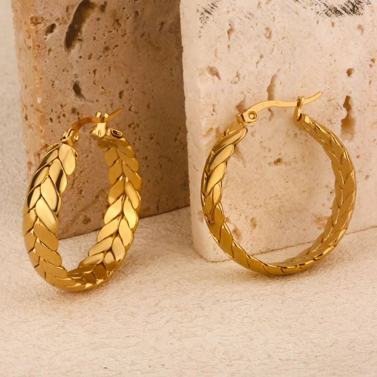 1 Pair Hawaiian Rock Streetwear Circle Plating 304 Stainless Steel 18K Gold Plated Hoop Earrings