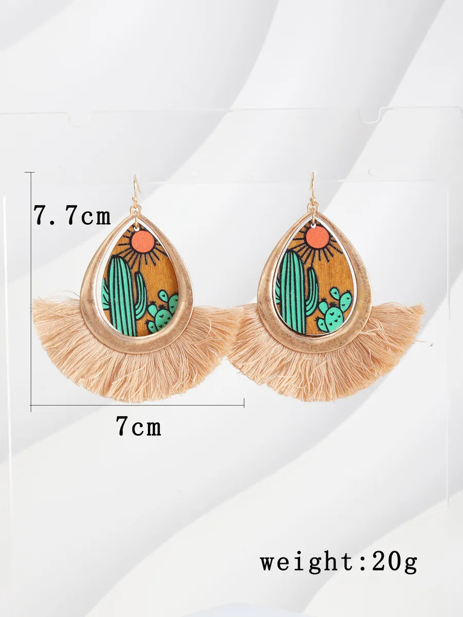 1 Pair Hawaiian Streetwear Geometric Plating Alloy Wood Cotton 18k Gold Plated Drop Earrings