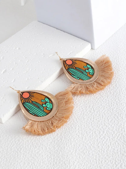 1 Pair Hawaiian Streetwear Geometric Plating Alloy Wood Cotton 18k Gold Plated Drop Earrings