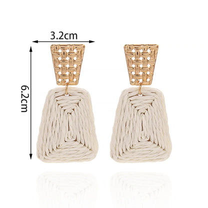 1 Pair Hawaiian Tropical Geometric Alloy Raffia 14K Gold Plated Drop Earrings