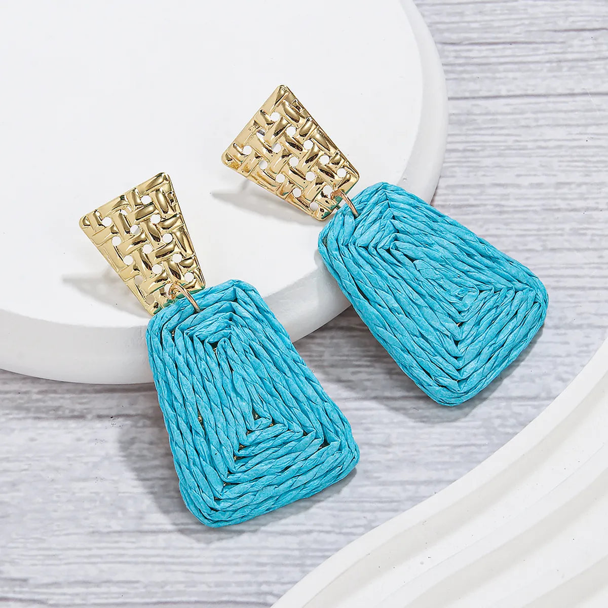 1 Pair Hawaiian Tropical Geometric Alloy Raffia 14K Gold Plated Drop Earrings