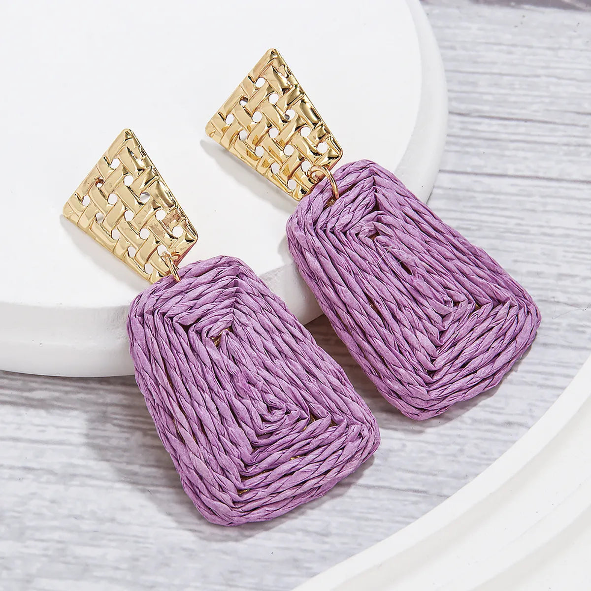 1 Pair Hawaiian Tropical Geometric Alloy Raffia 14K Gold Plated Drop Earrings