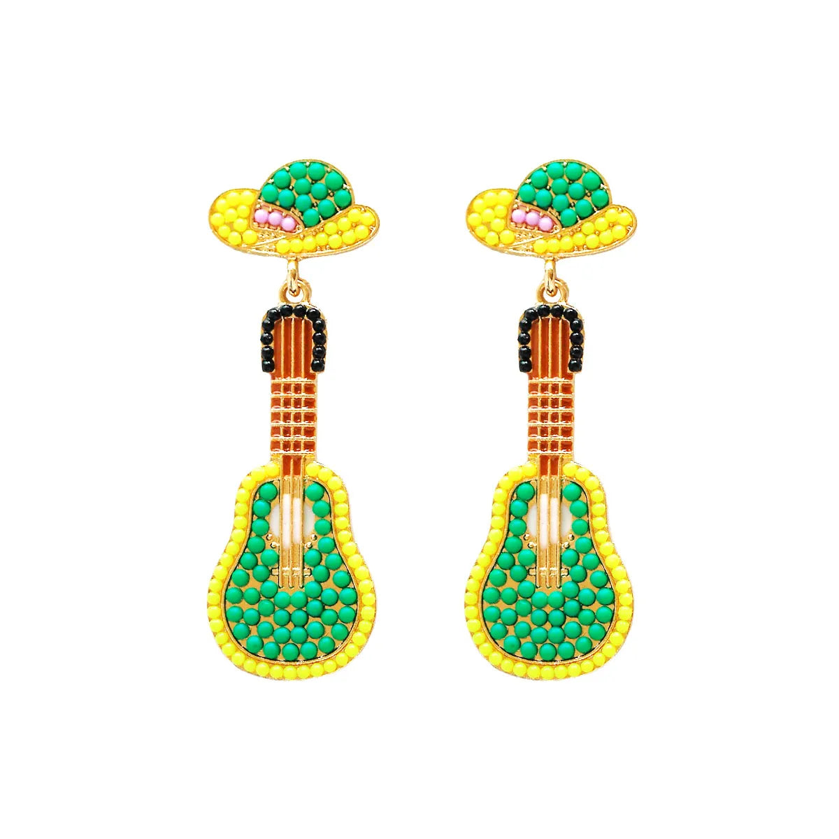 1 Pair Hawaiian Tropical Guitar Inlay Alloy Artificial Diamond Resin Drop Earrings