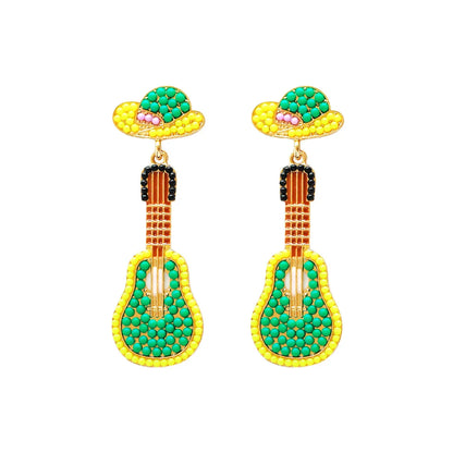 1 Pair Hawaiian Tropical Guitar Inlay Alloy Artificial Diamond Resin Drop Earrings