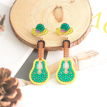 1 Pair Hawaiian Tropical Guitar Inlay Alloy Artificial Diamond Resin Drop Earrings