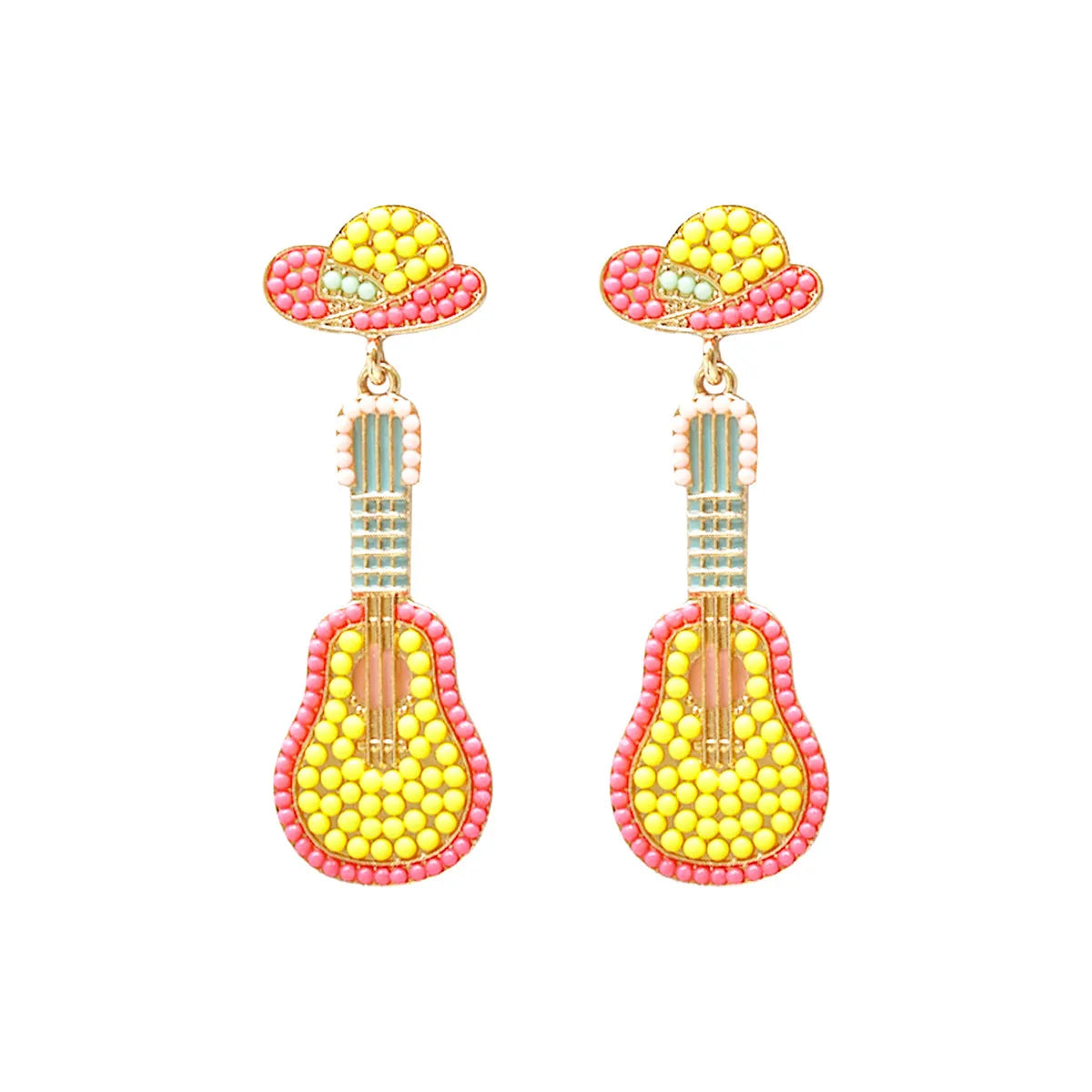 1 Pair Hawaiian Tropical Guitar Inlay Alloy Artificial Diamond Resin Drop Earrings