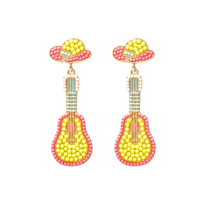 1 Pair Hawaiian Tropical Guitar Inlay Alloy Artificial Diamond Resin Drop Earrings